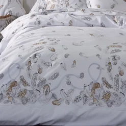 Parure de lit 2 pièces 140x200 cm taie 50x70 cm percale PLUMES><noscript><img width=