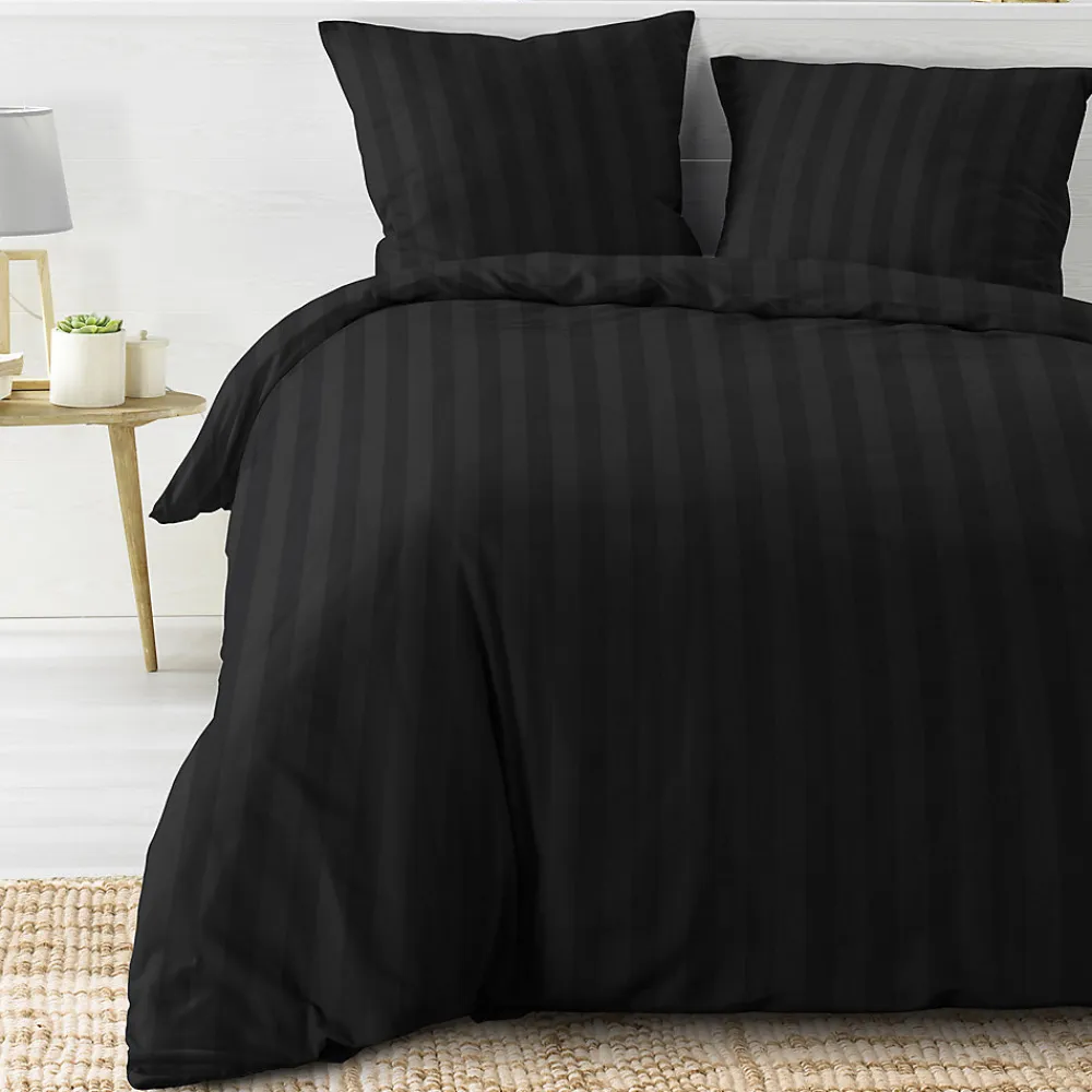 Parure de Lit 240 x 220 cm + 2 Taies Microfibre Unie CLÉO Noir>Promolinge