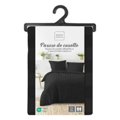 Parure de Lit 240 x 220 cm + 2 Taies Microfibre Unie CLÉO Noir><noscript><img width=