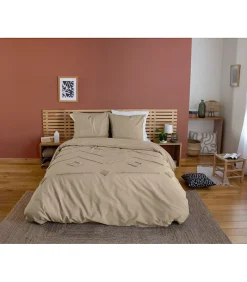 Parure de lit AKOE - 240x220 cm - Coton lavé tufté - 52 fils,cm² - 220x240cm - Taupe>Côté Déco Online