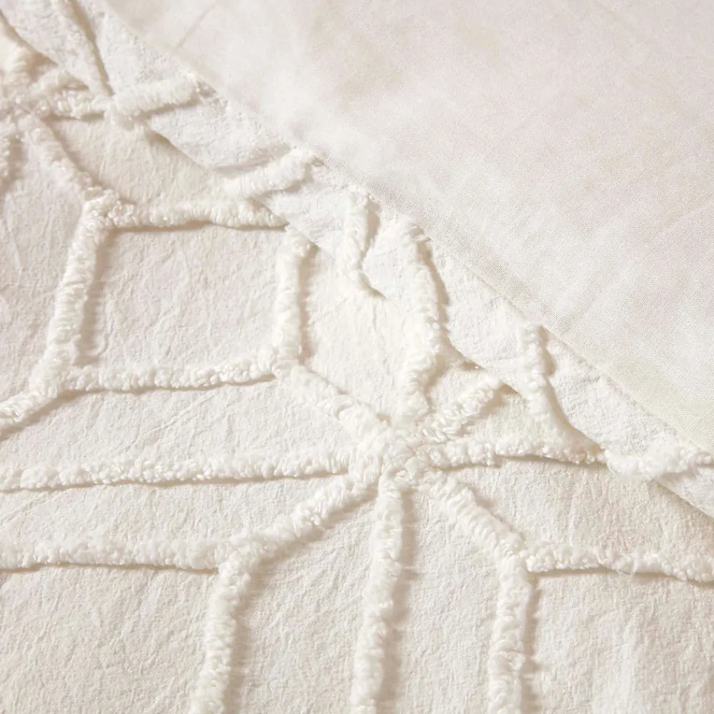 Parure de lit blanche tuftée à motif géométrique, 260x220cm ->Homescapes Best