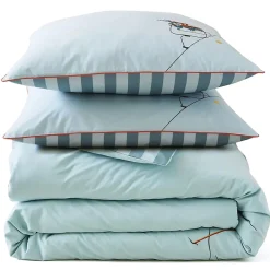 Linnea Parure de lit brodée 3 pièces : housse 240x220 cm et taies 50x80 cm en percale de coton PASSE MONTAGNE bleu givré* Parure De Lit