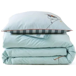 Parure de lit brodée 2 pièces : housse 140x200 cm et taie 65x65 cm en percale de coton PASSE MONTAGNE bleu givré>Linnea Sale