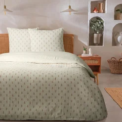 Parure de lit double à rayures fleurie effet lin 240x220cm>Future Home Clearance