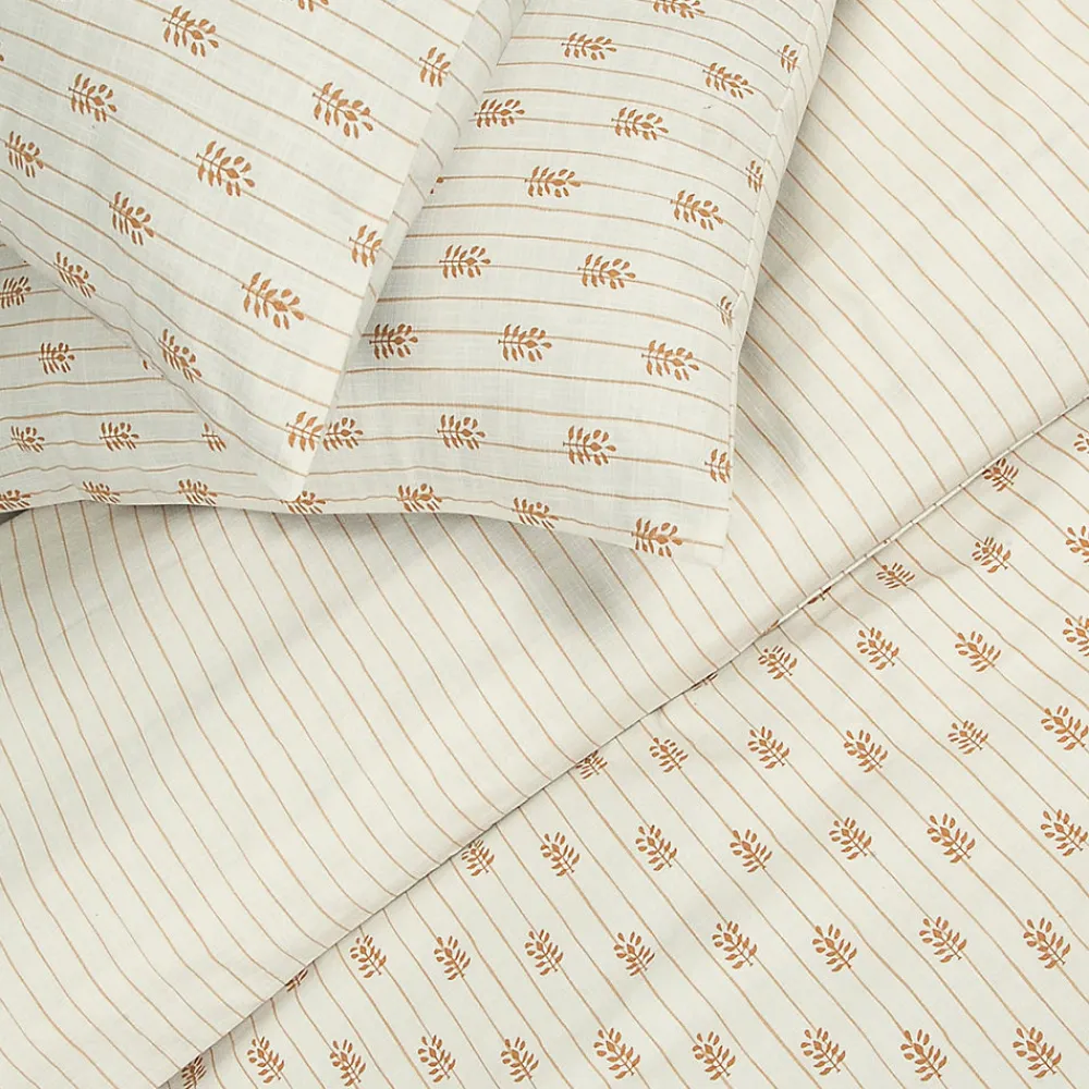 Parure de lit double à rayures fleurie effet lin 240x220cm>Future Home Clearance
