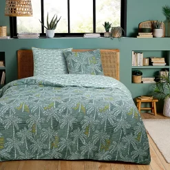 Future Home Parure de lit double palmiers en microfibre lavée 240x220cm* Parure De Lit