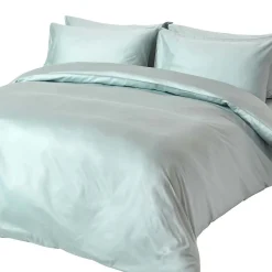 Parure de lit en coton égyptien bio 400 fils bleu givré, 230x220cm ->Homescapes