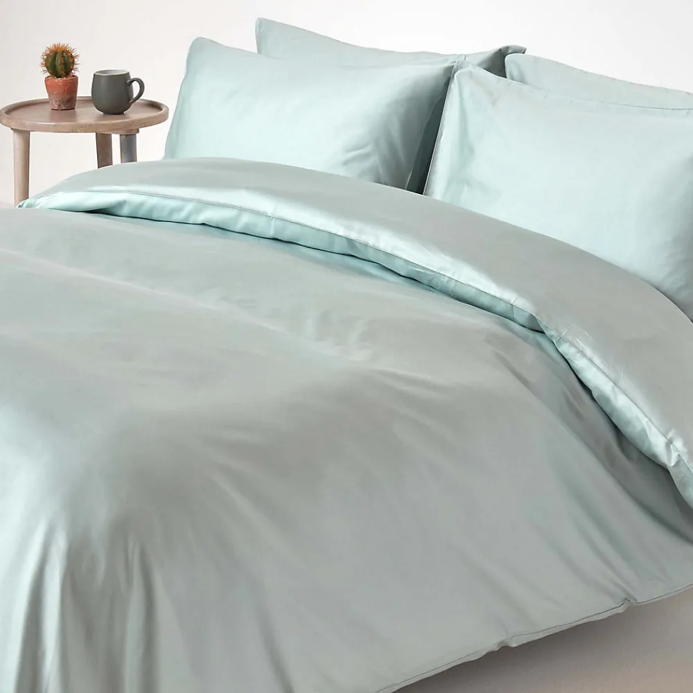 Parure de lit en coton égyptien bio 400 fils bleu givré, 230x220cm ->Homescapes