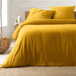 Douceur D'Intérieur Parure de lit en gaze de coton (260x240 cm - Jaune)* Parure De Lit
