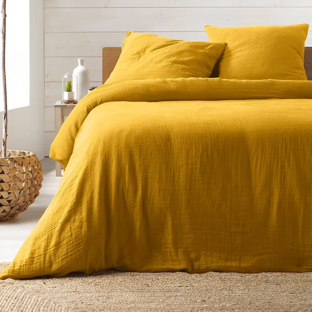 Douceur D'Intérieur Parure de lit en gaze de coton (260x240 cm - Jaune)* Parure De Lit