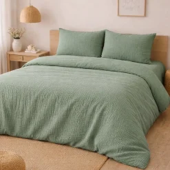 Parure de Lit en Gaze de Coton 240 x 220 cm Sauge>Promolinge Online