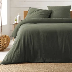 Parure de lit en gaze de coton (240x220 cm - Kaki)>Douceur D'Intérieur Online
