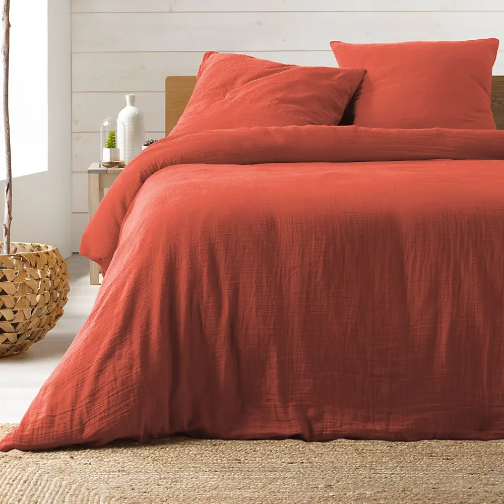 Douceur D'Intérieur Parure de lit en gaze de coton (260x240 cm - Terracotta)* Parure De Lit