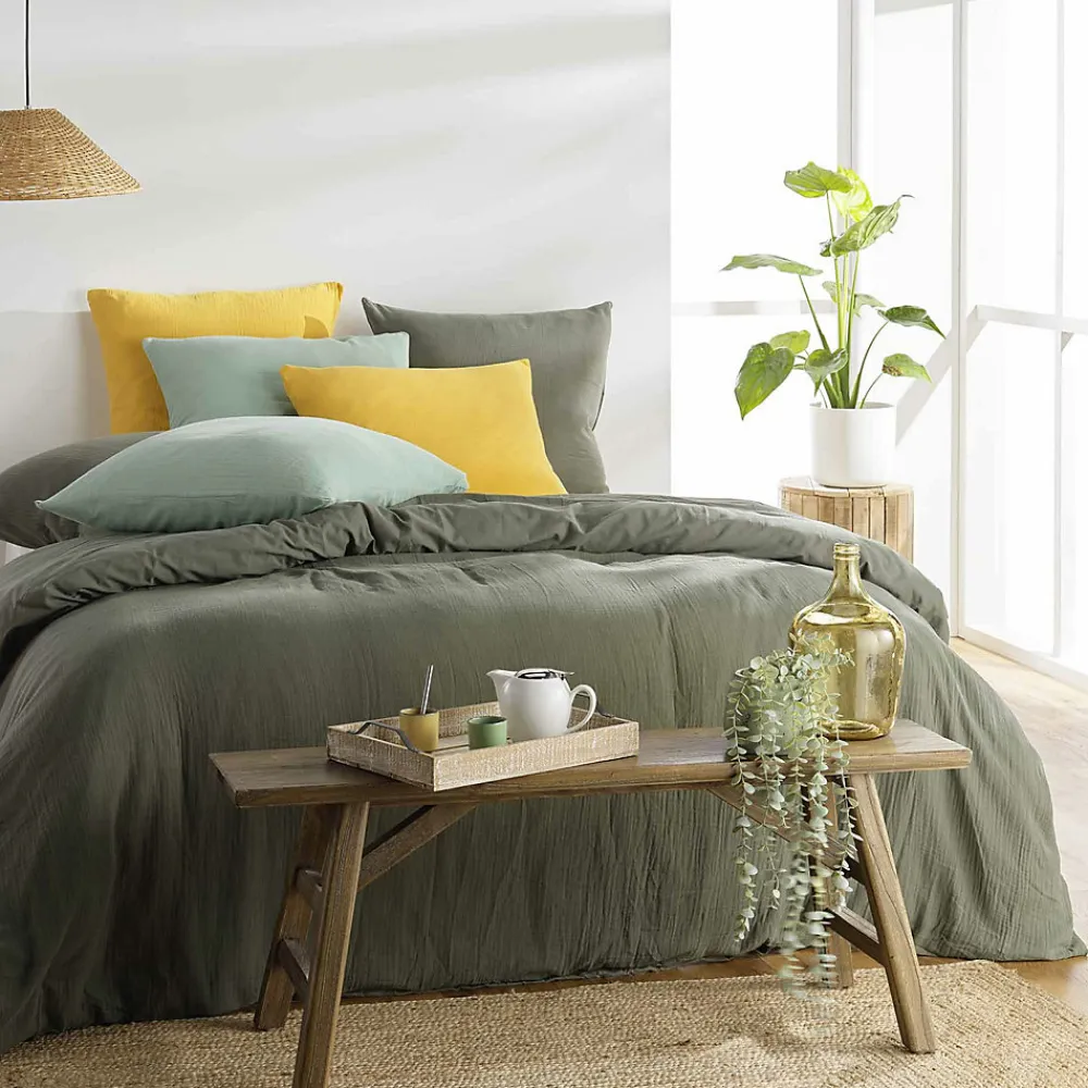 Parure de lit en gaze de coton (260x240 cm - Kaki)>Douceur D'Intérieur Outlet
