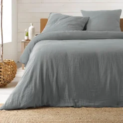 Douceur D'Intérieur Parure de lit en gaze de coton (260x240 cm - Gris clair)* Parure De Lit
