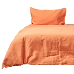Homescapes Parure de lit en lin lavé orange, 240x220cm -* Parure De Lit