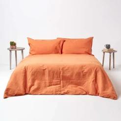 Homescapes Parure de lit en lin lavé orange, 240x220cm -* Parure De Lit