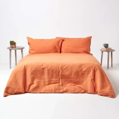Parure de lit en lin lavé orange, 260x220cm -><noscript><img width=