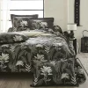 Parure de lit en satin aux feuilles tropicales (200x200 cm - Gris anthracite)>Tradilinge New