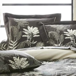 Parure de lit en satin aux feuilles tropicales (200x200 cm - Gris anthracite)>Tradilinge New