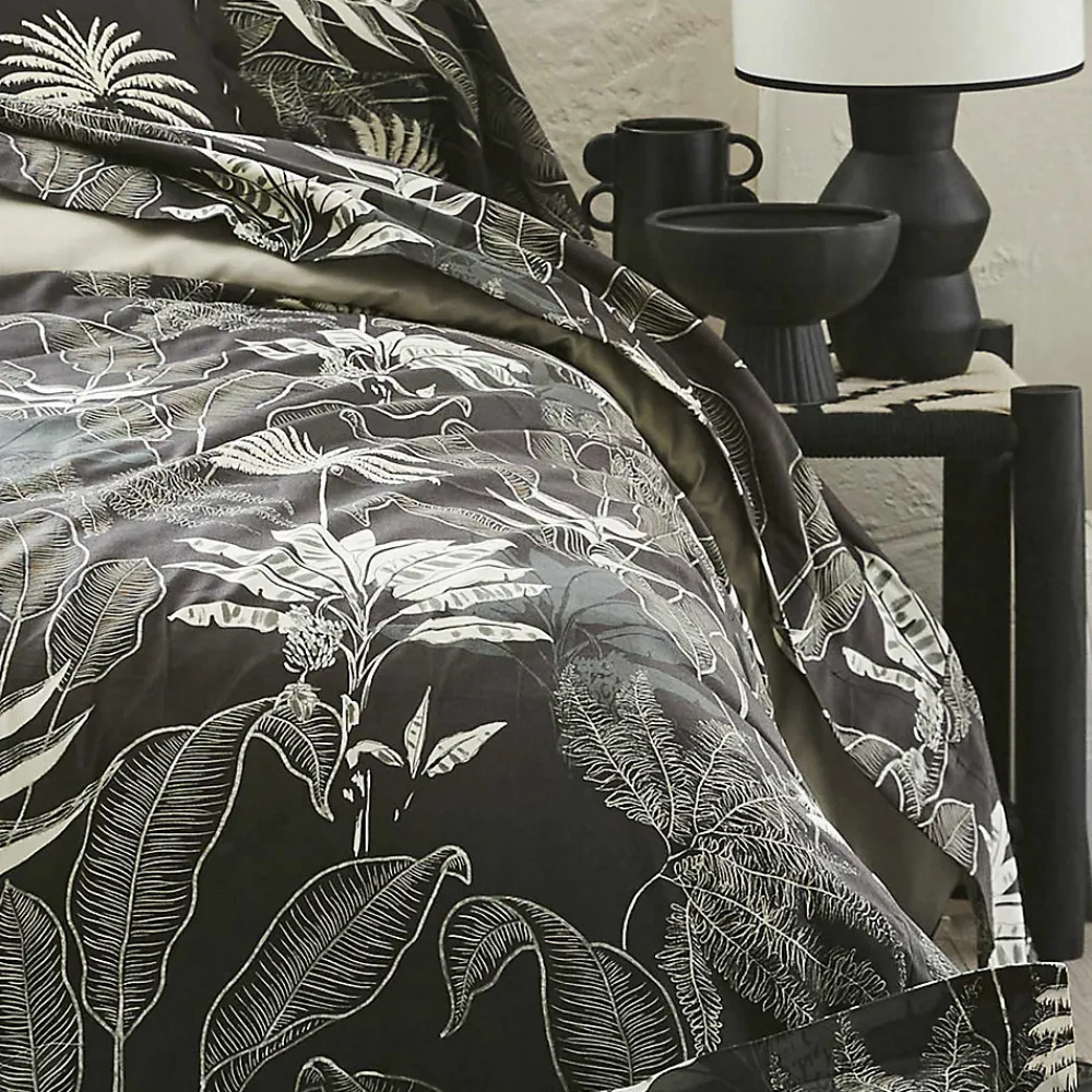 Parure de lit en satin aux feuilles tropicales (200x200 cm - Gris anthracite)>Tradilinge New