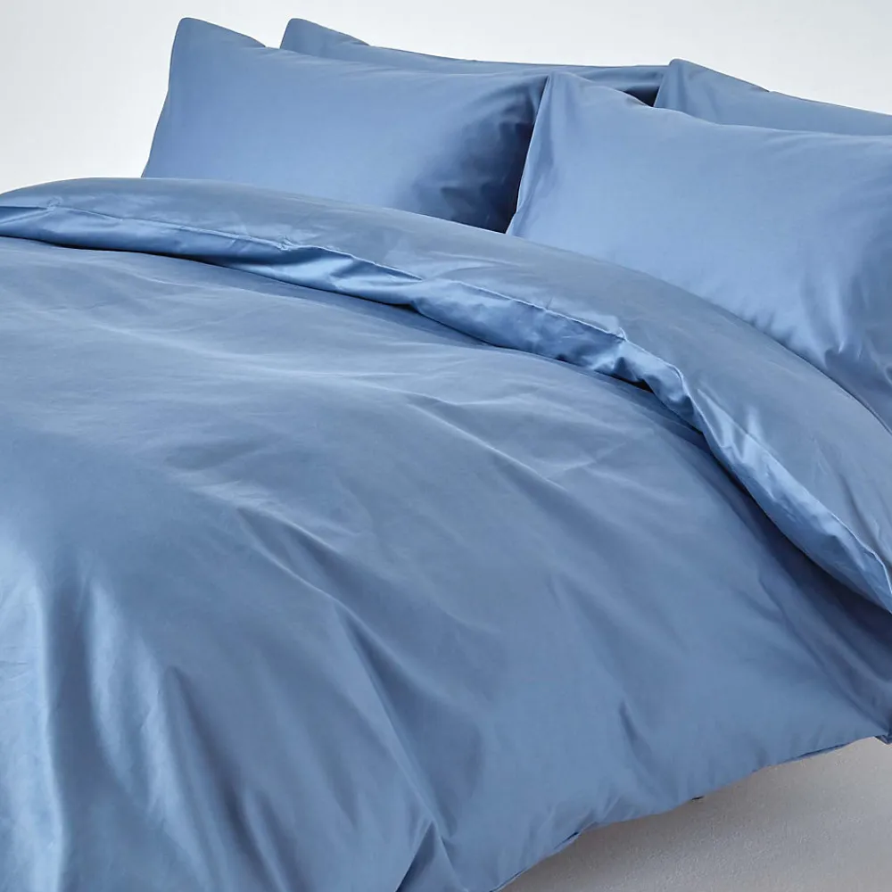 Parure de lit en satin de coton égyptien 1000 fils bleu, 200x200cm ->Homescapes Outlet