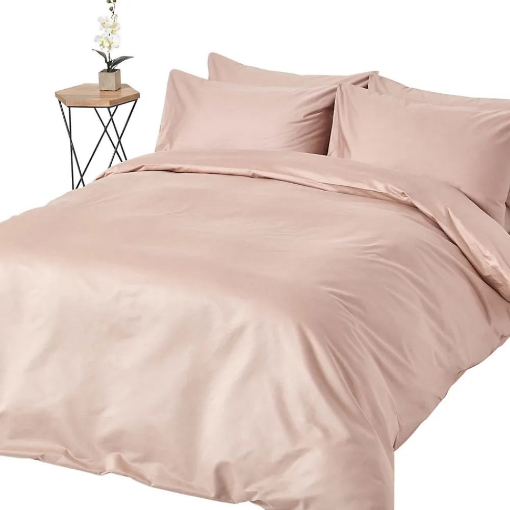 Parure de lit en satin de coton égyptien 1000 fils taupe, 200x200cm ->Homescapes New