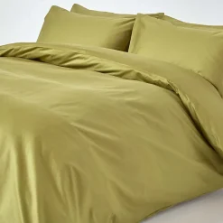 Parure de lit en satin de coton égyptien 1000 fils vert olive, 230x220cm ->Homescapes New