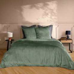 Douceur D'Intérieur Parure de lit en velours uni (240x220 cm - Kaki)* Parure De Lit