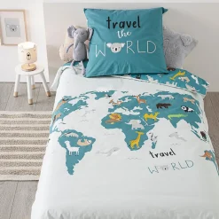 Parure de lit enfant Carte du monde - coton 140x200 cm - Atmosphera><noscript><img width=