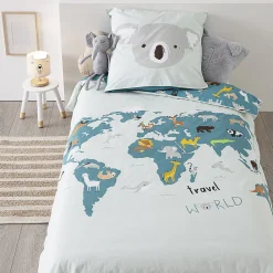 Parure de lit enfant Carte du monde - coton 140x200 cm - Atmosphera><noscript><img width=