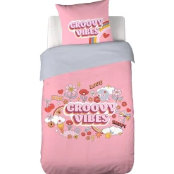 Parure de lit enfant GROOVY VIBES 140x200 cm en microfibre rose 2 pièces>Linnea Clearance