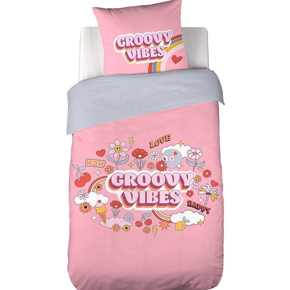 Parure de lit enfant GROOVY VIBES 140x200 cm en microfibre rose 2 pièces>Linnea Clearance