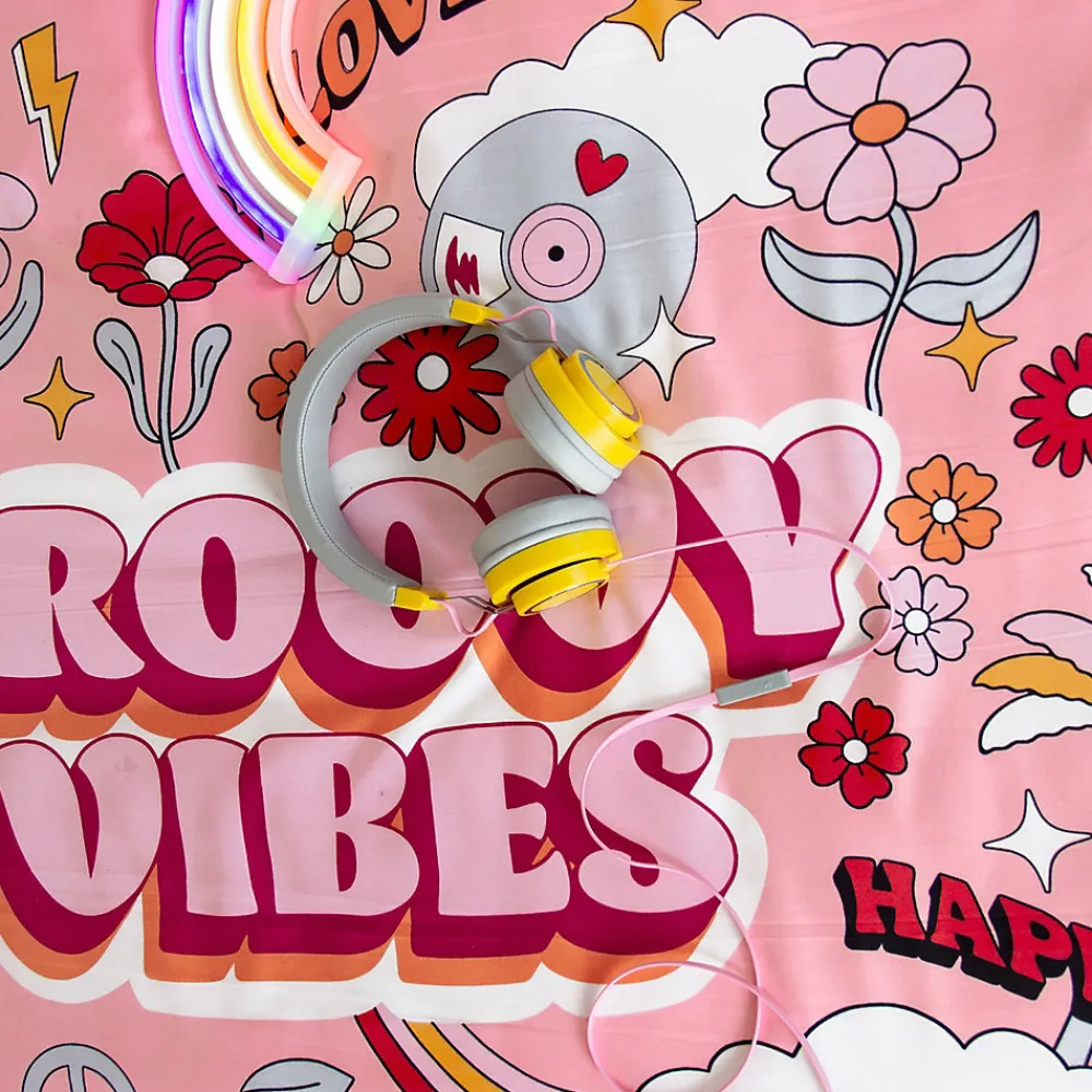 Parure de lit enfant GROOVY VIBES 140x200 cm en microfibre rose 2 pièces>Linnea Clearance