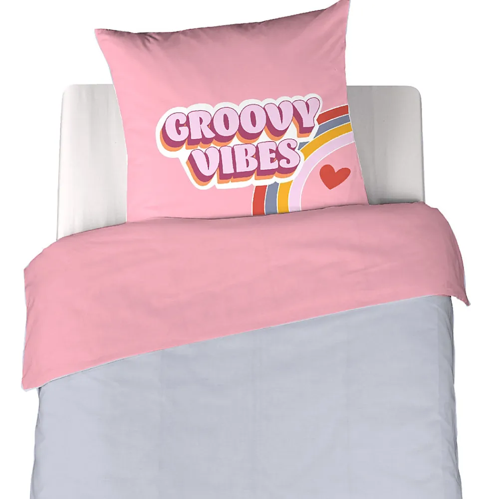 Parure de lit enfant GROOVY VIBES 140x200 cm en microfibre rose 2 pièces>Linnea Clearance