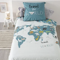 Atmosphera Parure de lit enfant imprimée Carte du Monde* Parure De Lit