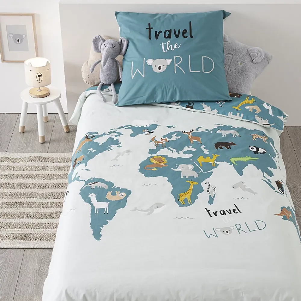 Atmosphera Parure de lit enfant imprimée Carte du Monde* Parure De Lit