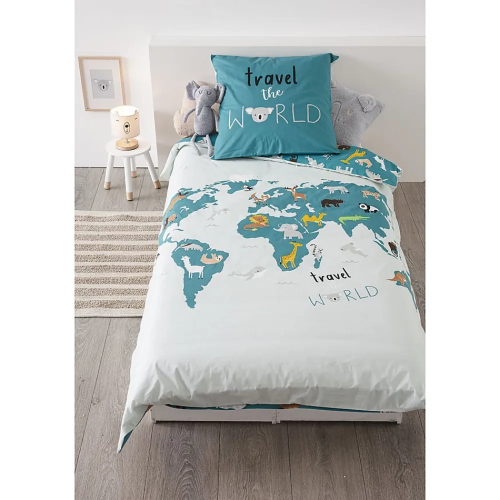 Atmosphera Parure de lit enfant imprimée Carte du Monde* Parure De Lit