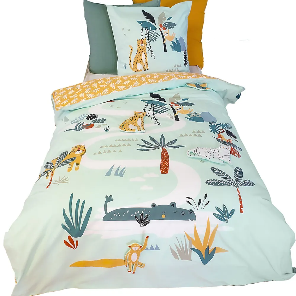 Parure de lit enfant JUNGLE MANIA 140x200 cm microfibre vert>Linnea Hot