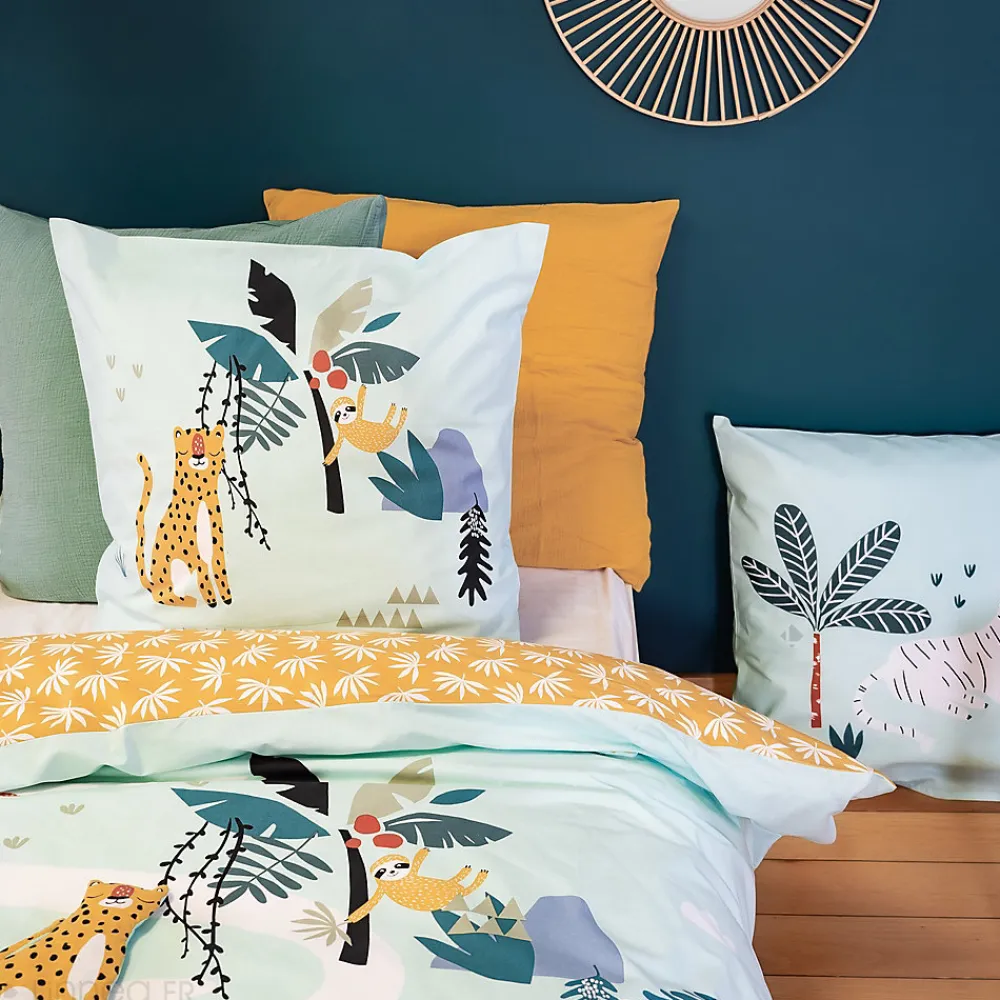 Parure de lit enfant JUNGLE MANIA 140x200 cm microfibre vert>Linnea Hot