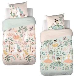 Côté Déco Parure de lit enfant Licorne - 140x200 cm + 1 taie - Coton 57 fils,cm² - 140x200cm - Rose* Housse De Couette