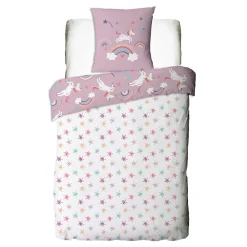 Parure de lit enfant réversible Licorne 140x200cm><noscript><img width=