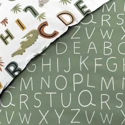 Parure de lit enfant TIGRY 140x200 cm 100% coton 1 taie tête de tigre Réversible alphabet & jungle><noscript><img width=