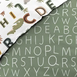 Parure de lit enfant TIGRY 140x200 cm 100% coton 1 taie tête de tigre Réversible alphabet & jungle><noscript><img width=
