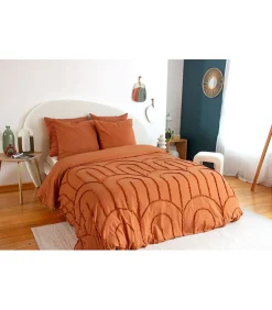Parure de lit FAR- 240x220 cm - Coton lavé tufté - 52 fils,cm² - 220x240cm - Terre cuite><noscript><img width=