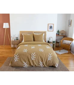 Parure de lit FEUILLU - 240x220 cm - Coton lavé tufté - 52 fils,cm² - Moutarde - 220x240cm - Moutarde>Côté Déco Best