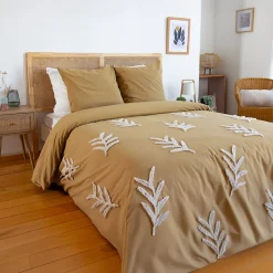 Parure de lit FEUILLU - 240x220 cm - Coton lavé tufté - 52 fils,cm² - Moutarde - 220x240cm - Moutarde>Côté Déco Best