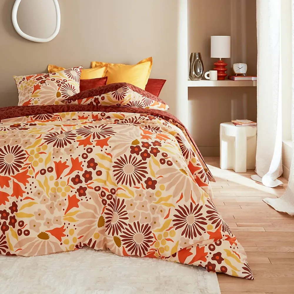 Atmosphera Créateur D'Intérieur Parure de lit imprimée Daisie marron 240x220cm - Atmosphera* Boutis, Couvre-Lit, Édredon