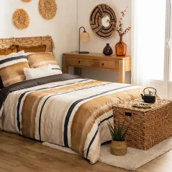 Parure de lit imprimée Hana - percale - jaune ocre - 240x220 cm - Atmosphera>Atmosphera Créateur D'Intérieur Online
