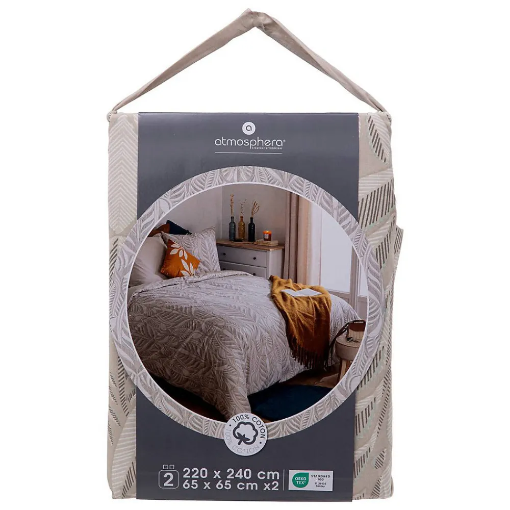 Parure de lit imprimée Nalh 240x220cm beige lin - Atmosphera>Atmosphera Créateur D'Intérieur Clearance